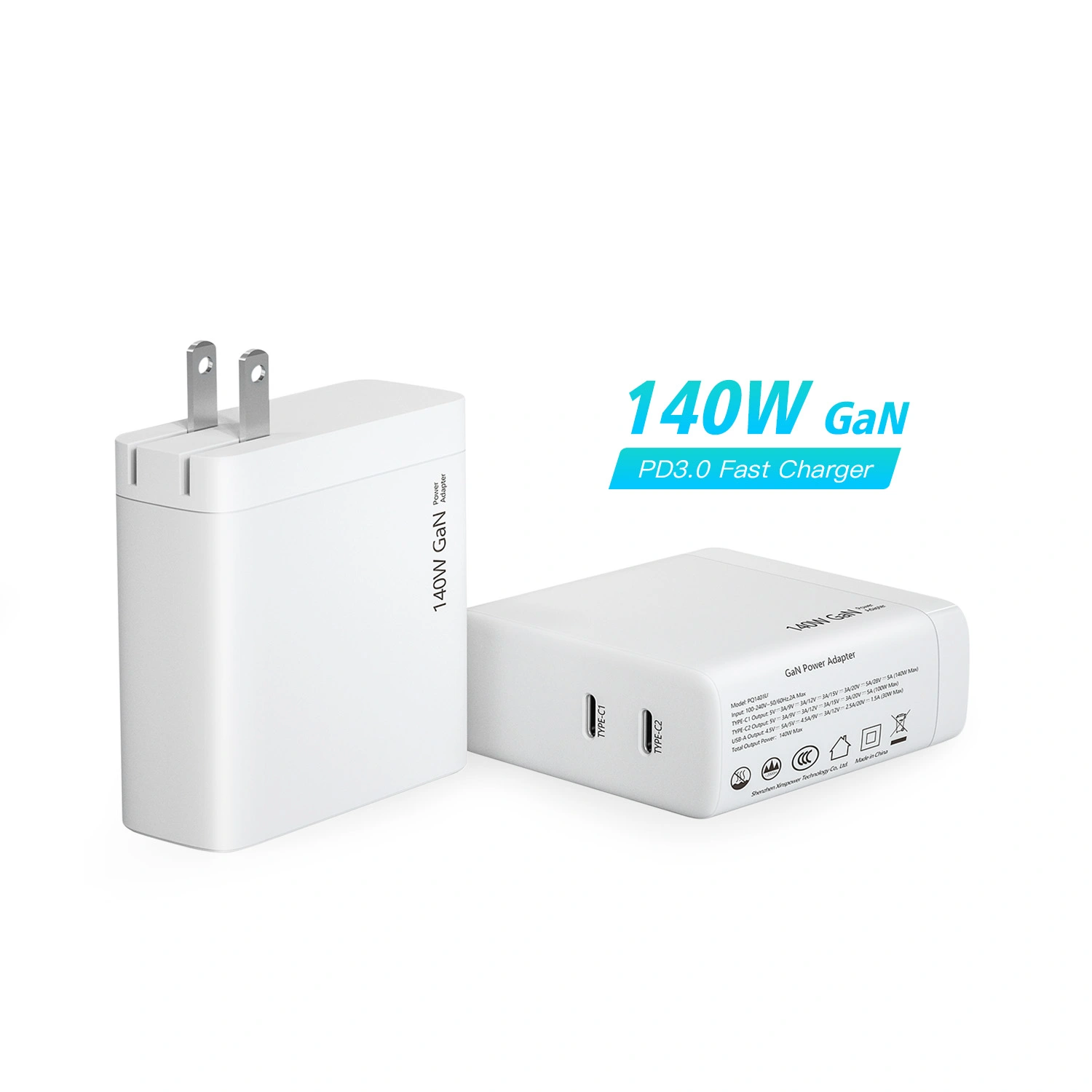 140W dual usb c port PD Charger US stik foldbar