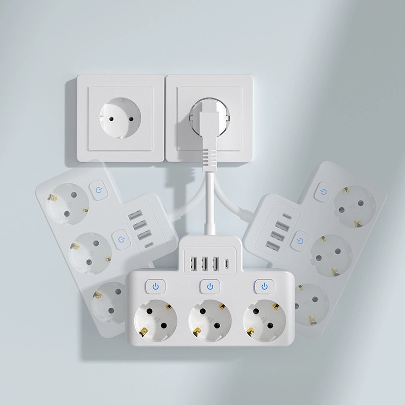 3 udtag EU Power Strip med individuel kontakt