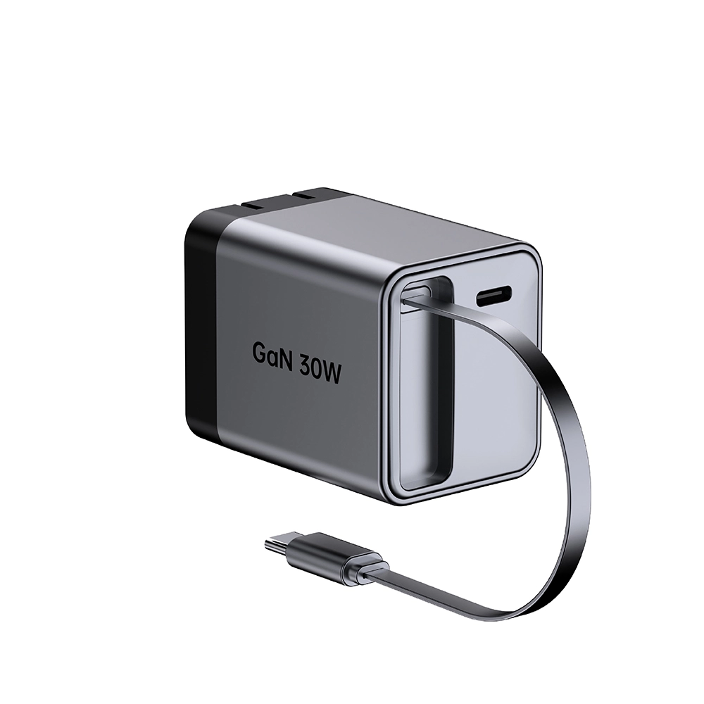30W US stik foldbar hurtigoplader med udtrækkeligt usb c kabel