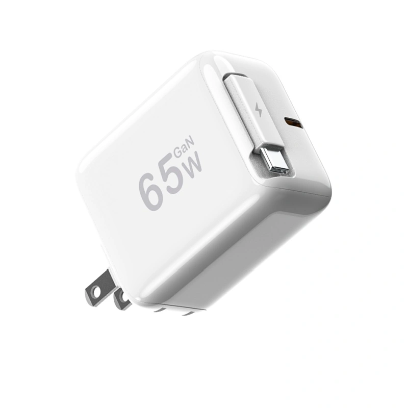 65W PD oplader med trækbart usb c kabel