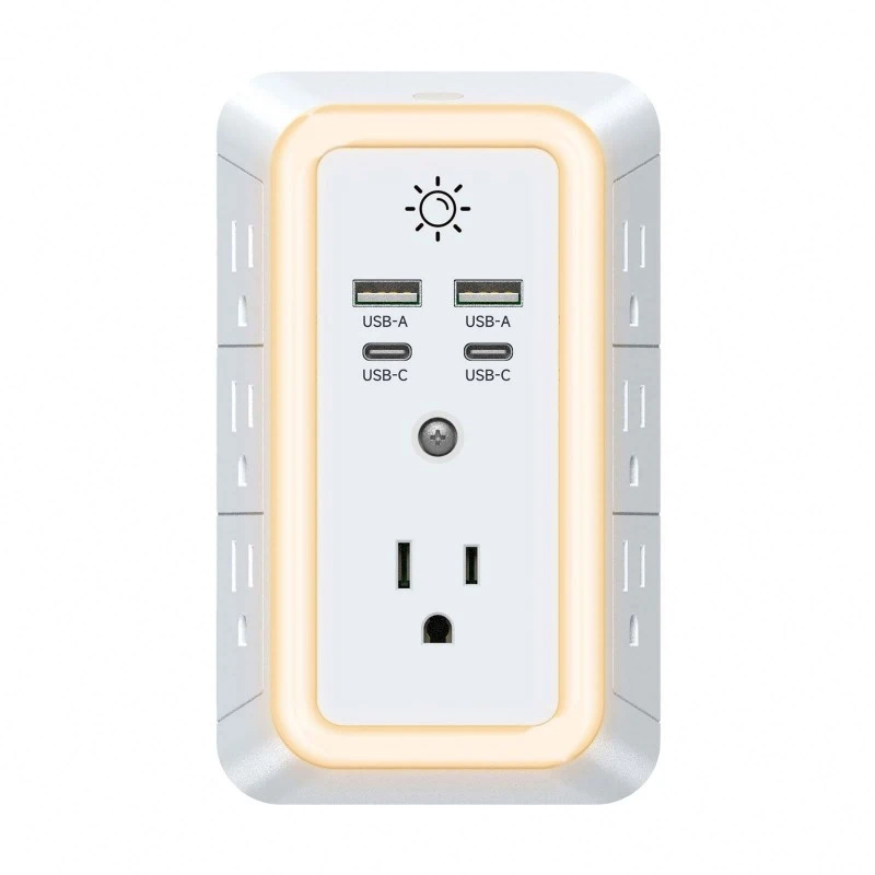 7-outlet US Power Strip med LED-natlys