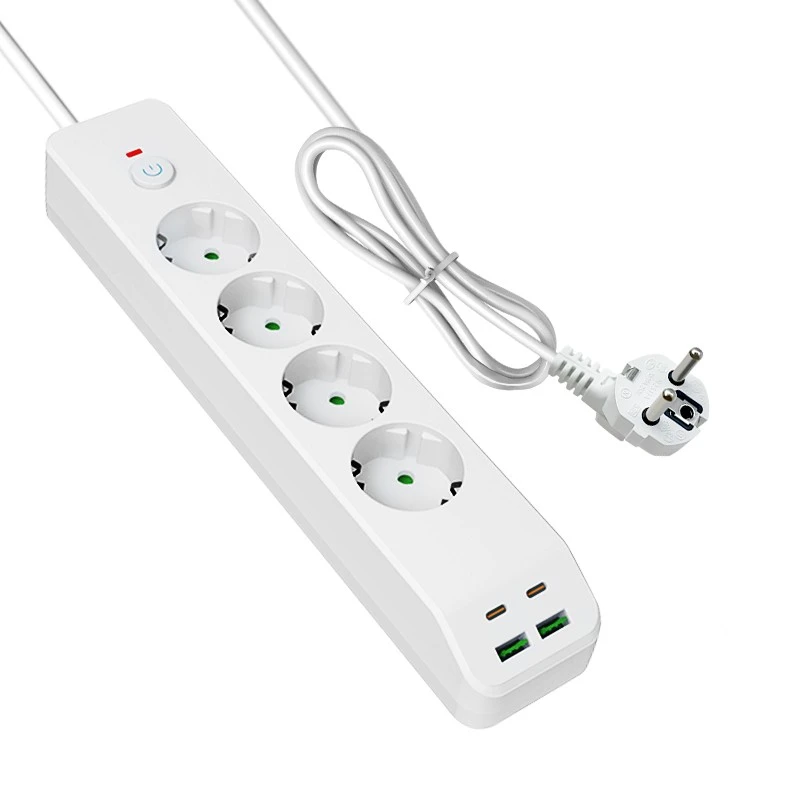 Hurtig opladning EU Power Strip med 4 AC og 4 USB