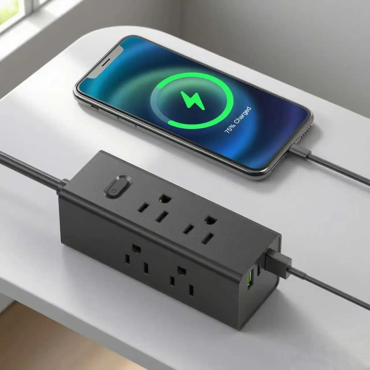 US Power Strip med flad USB-stik forlængerledning Travel Power Strip
